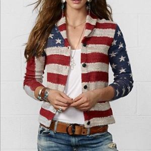 Ralph Lauren Denim & Supply American Distressed Flag Cardigan, Size XS